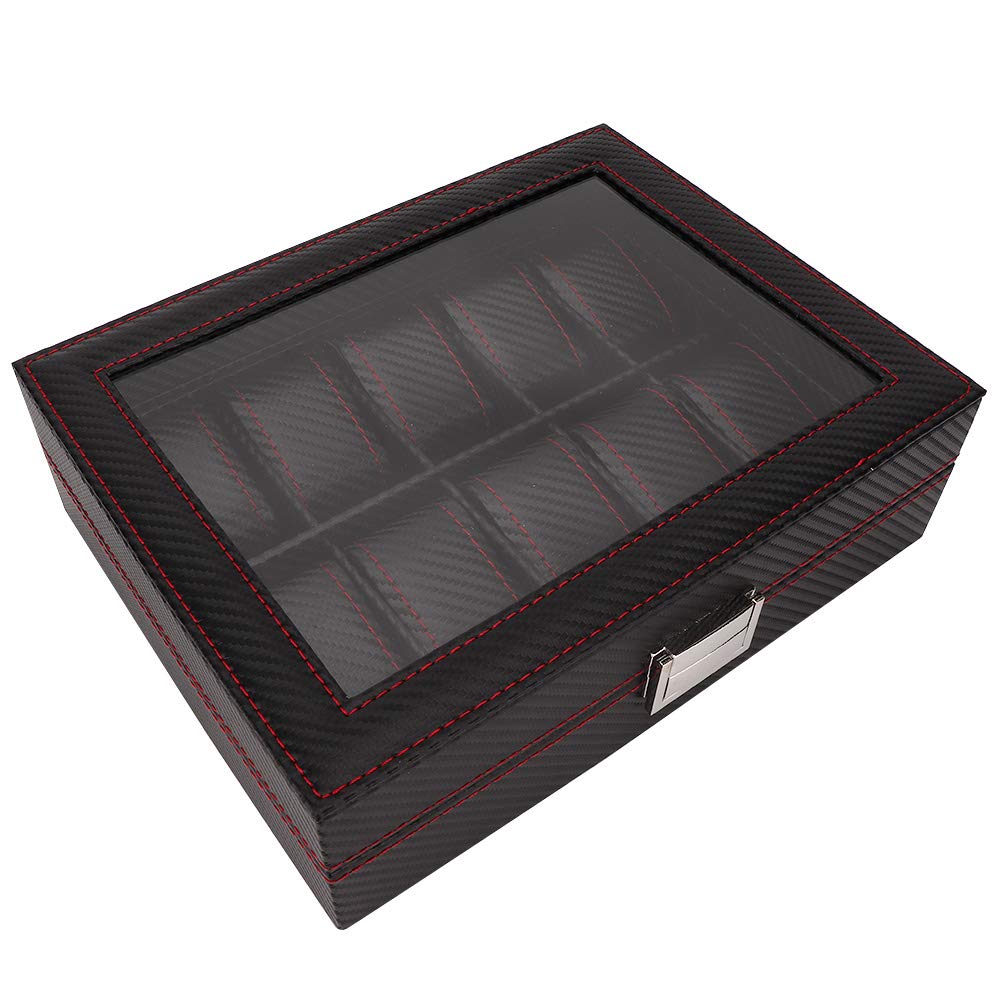 HVMBEUGOS ZJchao Watch Display Case Watch Box Wooden Watch Storage Organizer with Clear Glass Cover & Soft Lining for Travel Business Home