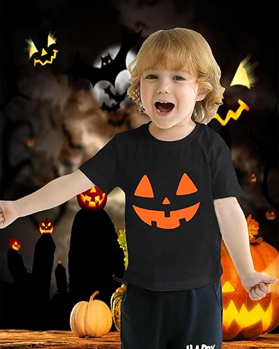 Miniatura 2 de CM-Kid Camisa de Halloween para niños pequeños y niñas, diseño de calabaza, esqueleto, dinosaurio, camiseta de manga corta para niños, camisetas de
