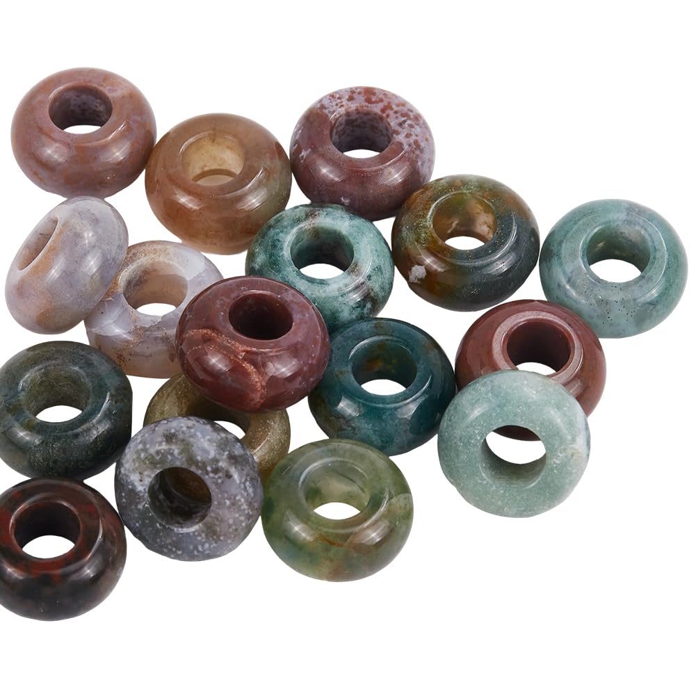 SOFPLATE 1 scatola 20 pezzi Perline di Pietra con Foro Largo Perline di Agata Indiana 12mm Rondelle Europee Piatte Rotonde Sciolte Distanziali All'Ingrosso Perline di Pietre Preziose Naturali per La C
