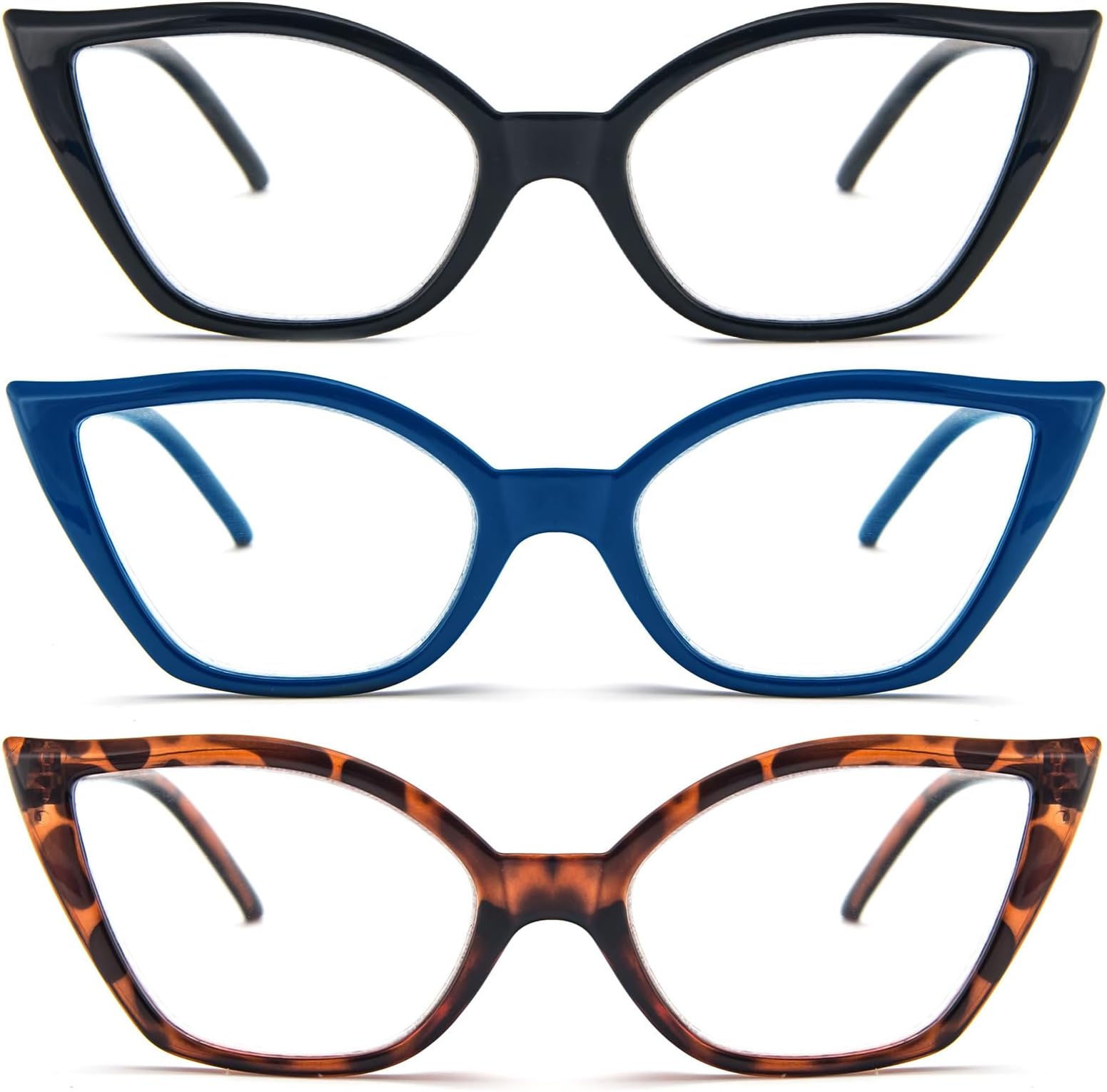 DXYXYO Cat Eye Reading Glasses for Women 3 Pack Anti Blue Light Computer Readers Stylish Retro with Spring Hinge