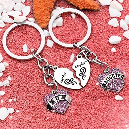 kuou 2 Pcs Heart Mother Keychain, Mum Gifts Daughter Gifts Women's Keyring Stainless Steel Birthday Key Ring Mother Daughter Gifts Mothers Day Present Love Heart Keyring Set for Women Lady Girl Gift