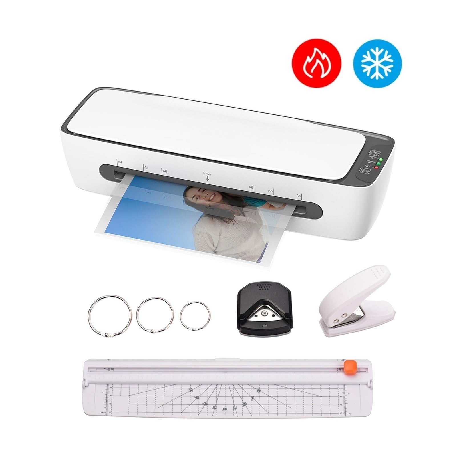 Zestaw do laminowania biurkowego Wielofunkcyjny laminator na gorąco/zimno z obcinarką do papieru, trymerem, dziurkaczem do A4/A5/A6