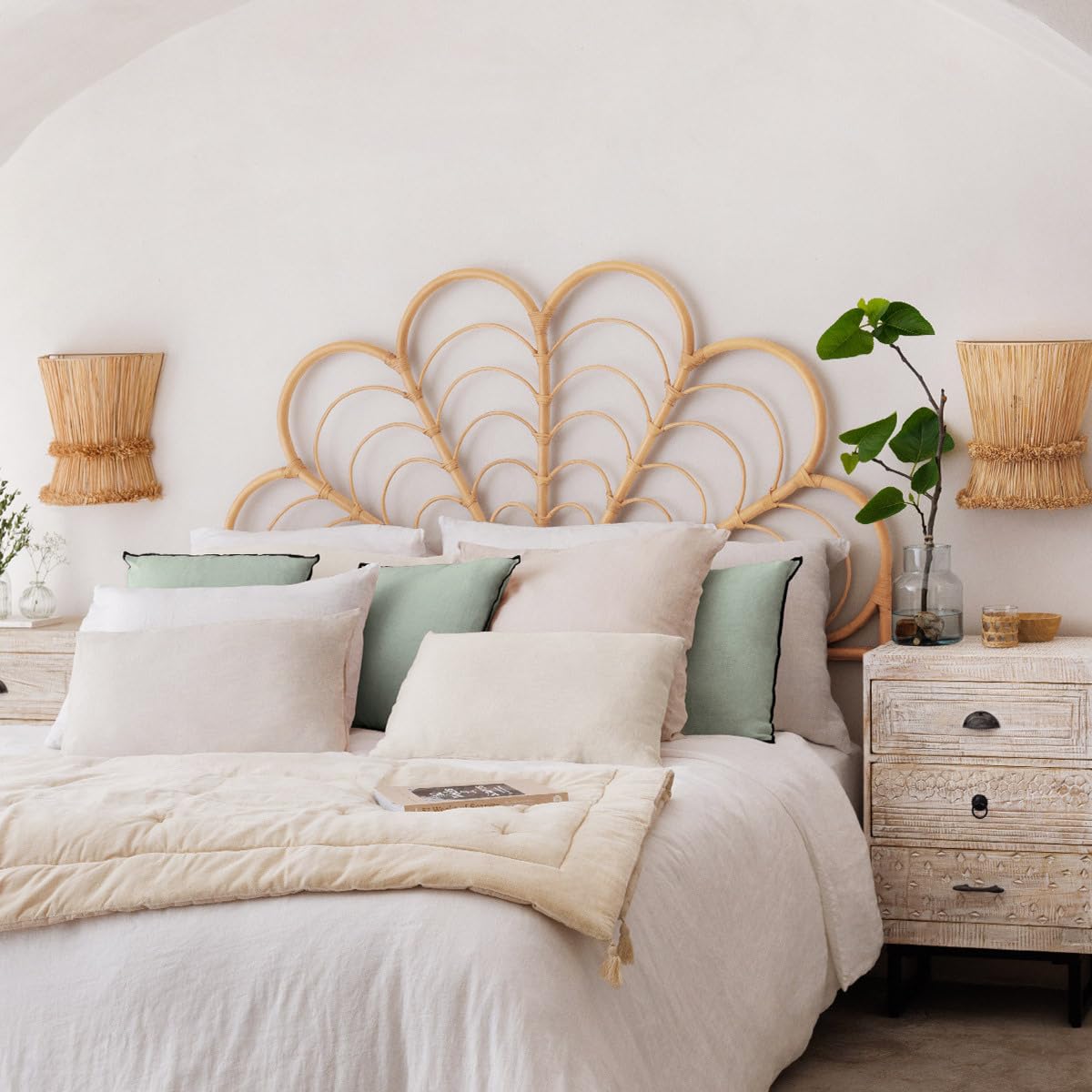 ATMOSPHERA Specchio Ad Arco Anahi In Rattan Naturale - 87x47 Cm - Design Boho Chic Per Parete - 3