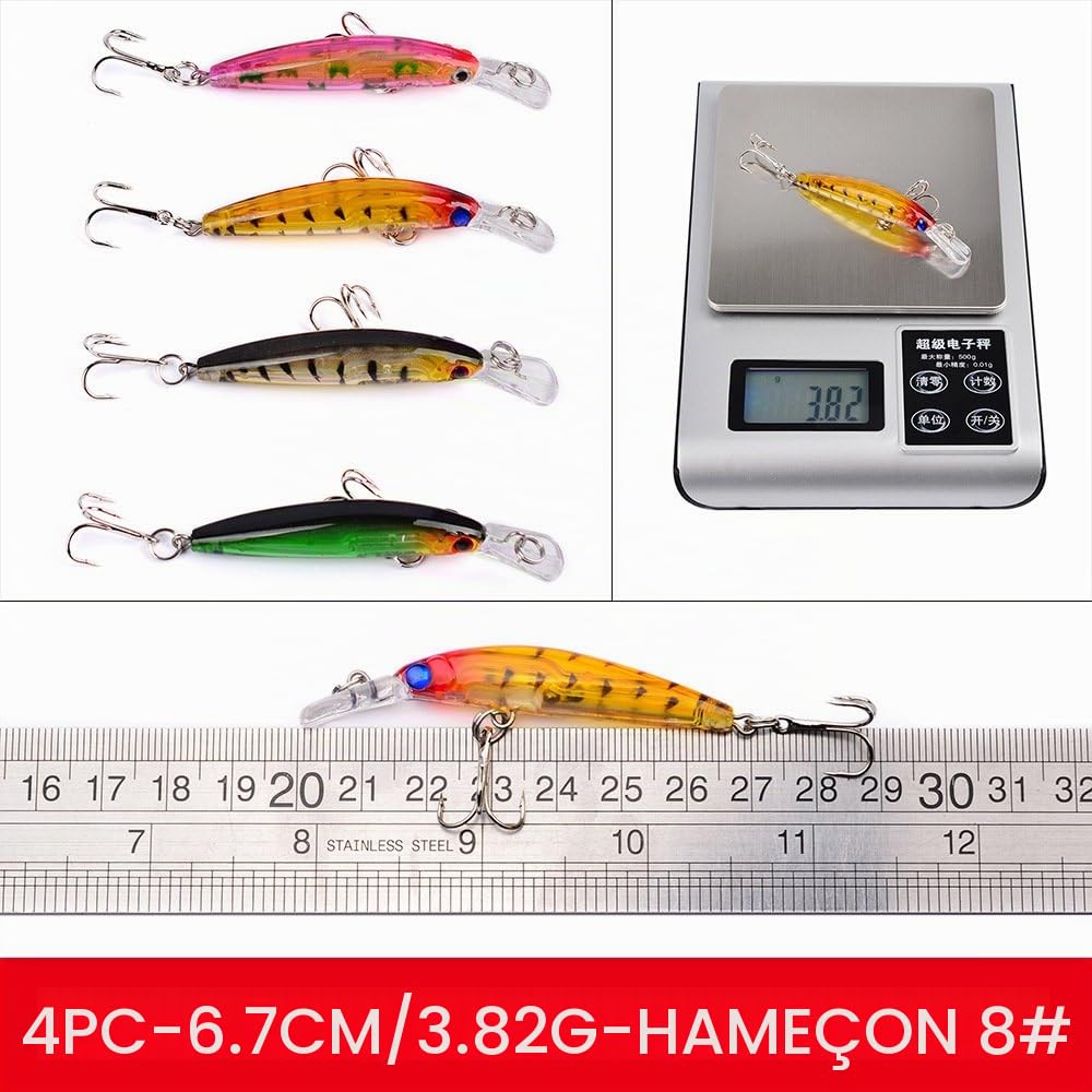 Leurres de Pêche Kit 48 PCS Appât de Pêche Boîte d'accessoires de Pêche Poissons-nateurs Spinnerbaits Crankbait Crochets de Pêche pour l'eau de Mer et l'eau Douce