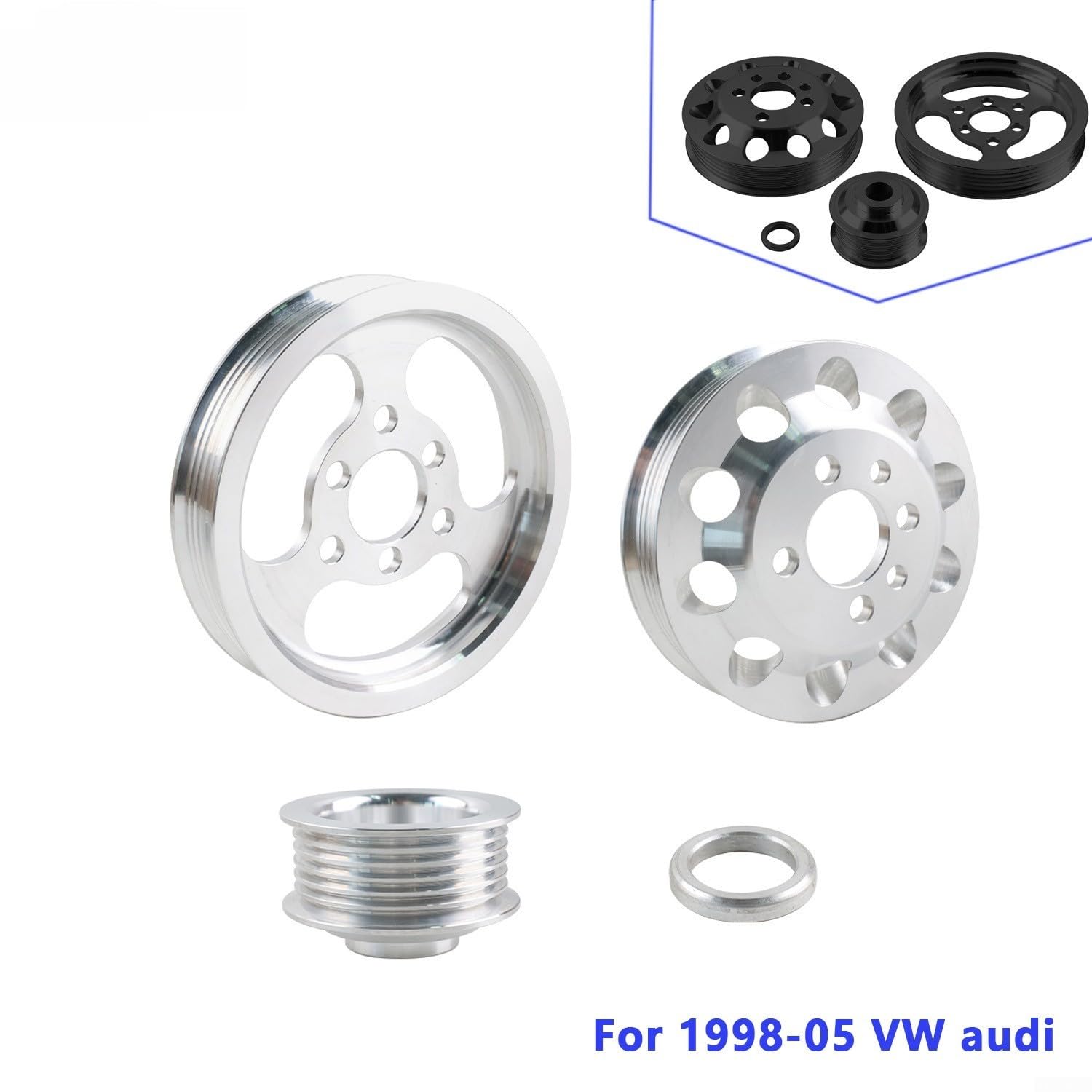 Kit de polea de aluminio Billet para MK4 para Golf GTI Jea 1.8T 2.0L 1999-2005 Cigüeñal Accesorio (negro)