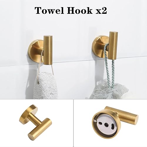 Miniatura 5 de El juego de 4 piezas de accesorios de baño de acero inoxidable dorado cepillado incluye anillo para toalla de mano, soporte para papel higiénico y 2