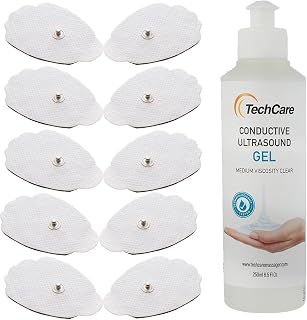 Tens Unit Muscle Stimulator Replacement Electrodes Pads 5 Pair (10) with Water Based Gel (250 ML,8.5 Fl oz) Combo Set