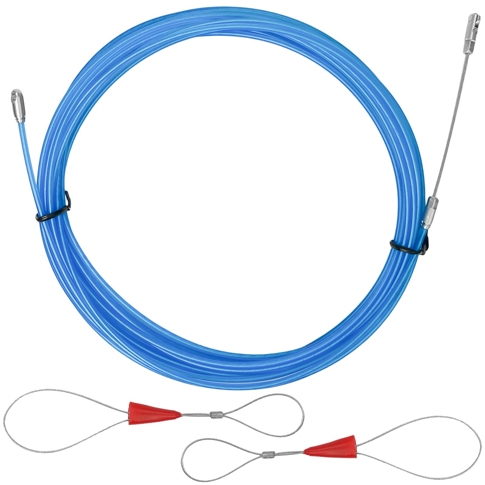 10M Cable Running Puller Rods，φ3mm Cable Retraction Aid, Pull Wire for Empty Pipes, Fish Tape Cable Puller for Electrical Cables Wire Threader, with 2 Guide Springs