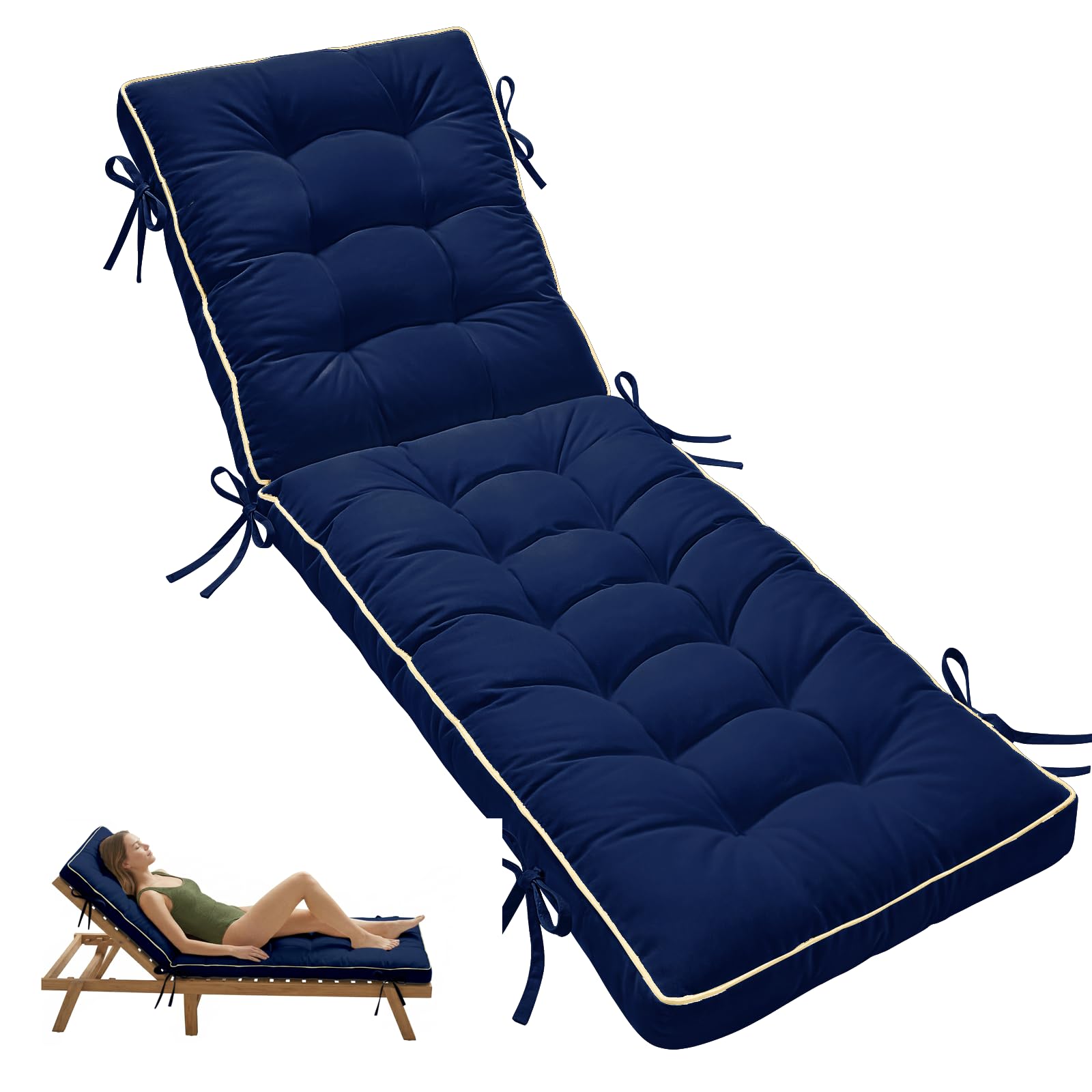 AS AWESLING 2-Fold Sunbed Cushion Quick Dry - Outdoor Sun Lounger Seat Pad with Shredded Memory Foam for Garden Sunbeds, Poolside, Patio Furniture (BLUE, 183cm x 54cm)
