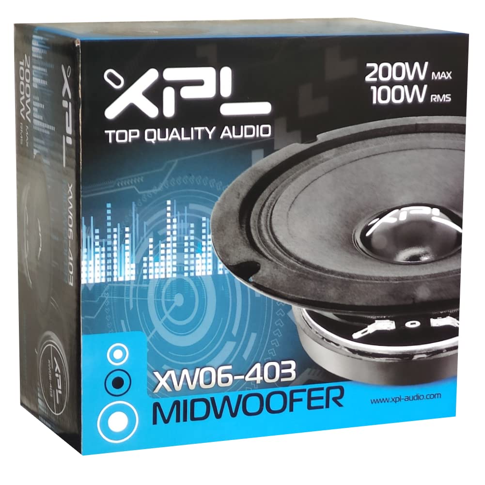XPL 1 MIDWOOFER XW06-403 XW06 403 altoparlante diffusore medio basso 16,50 cm 165 mm 6,5" 100 watt rms 200 watt max 4 ohm 97 db auto nero, 1 pezzo + 3 adesivi omaggio