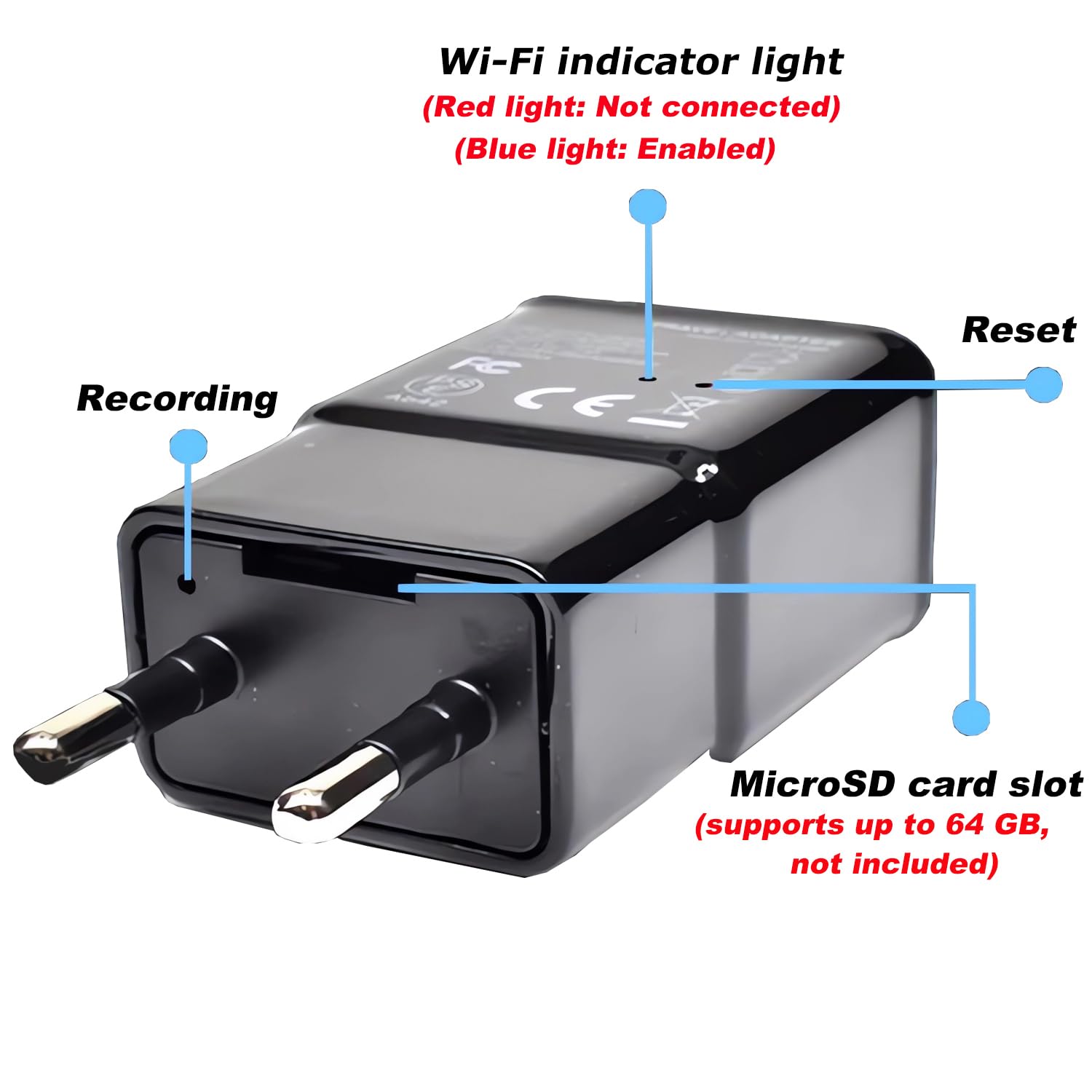 SHMIZZ Mini Cámara Espía Oculta 1080P, USB Cargador Cámara WiFi de Vigilancia Interior Inalámbrica con Detección de Movimiento