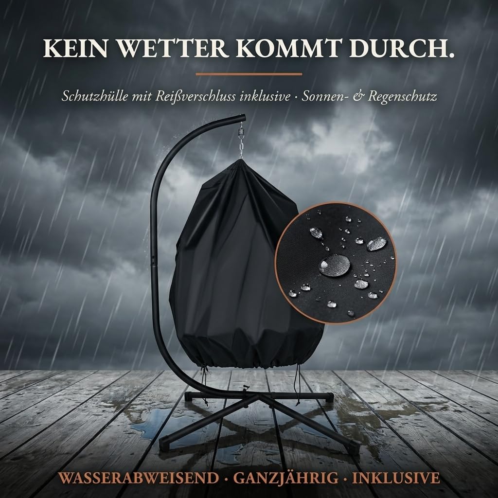 ONBEST Hängesessel mit Gestell – 360° Hängestuhl, Grau | Klappbarer Hängekorb mit Polster, Schutzhülle und 130 kg Belastbarkeit – für Garten, Balkon, Wohnzimmer, Outdoor & Indoor