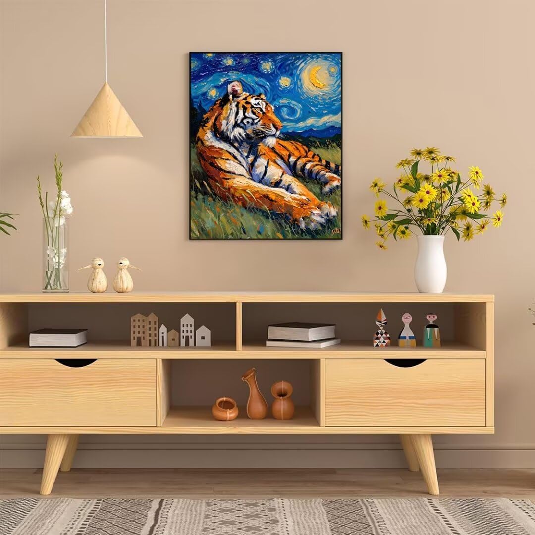 Pintura por Numeros estrella tigre Pintar por Numeros Adultos Niños, DIY Paint by Number Kit con Pinceles y Pinturas Acrilicos, Cuadros por Numeros, Decoración para el Hogar (Sin Marco) 100x70cm w2594