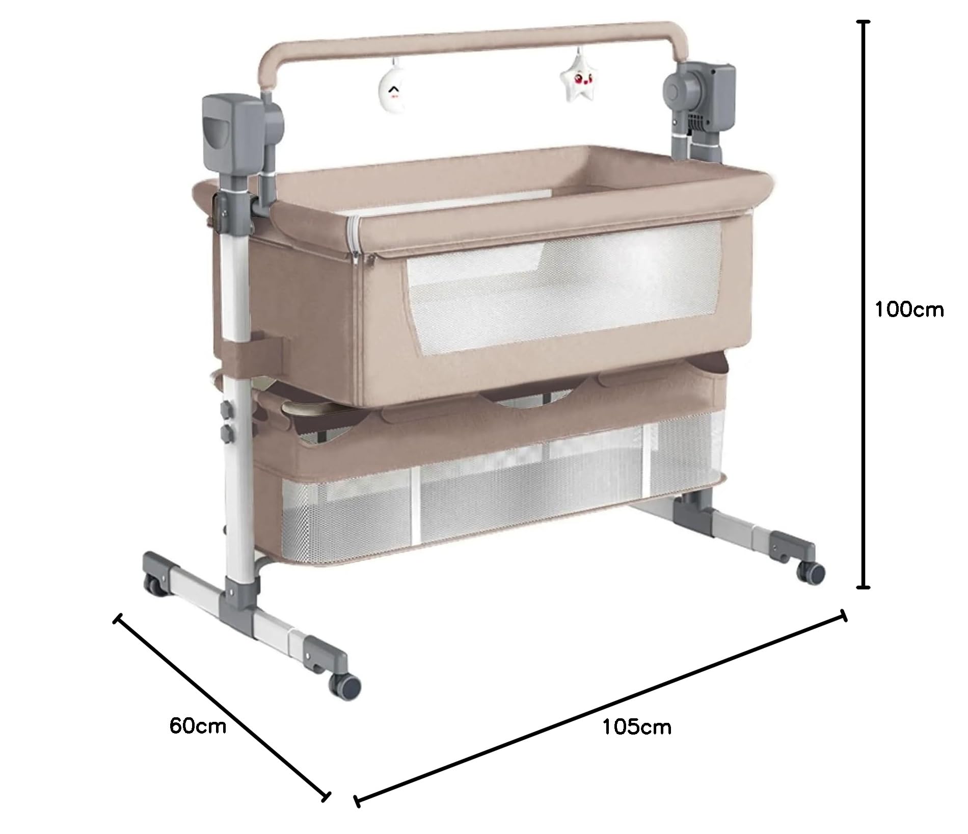 Moisés de noche para bebé, cuna portátil 4 en 1 con columpio automático, control remoto, altura ajustable, modos multiescena, temporizador de 8/15/30 minutos (beige)