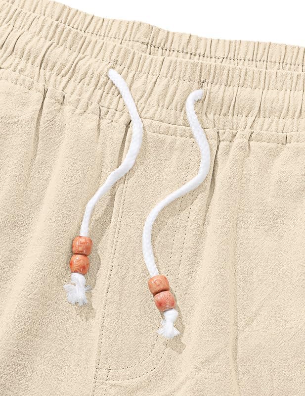 Men's Cotton Linen Shorts 9 inch Drawstring Casual Elastic Waist Summer Beach with Pockets - Image 2