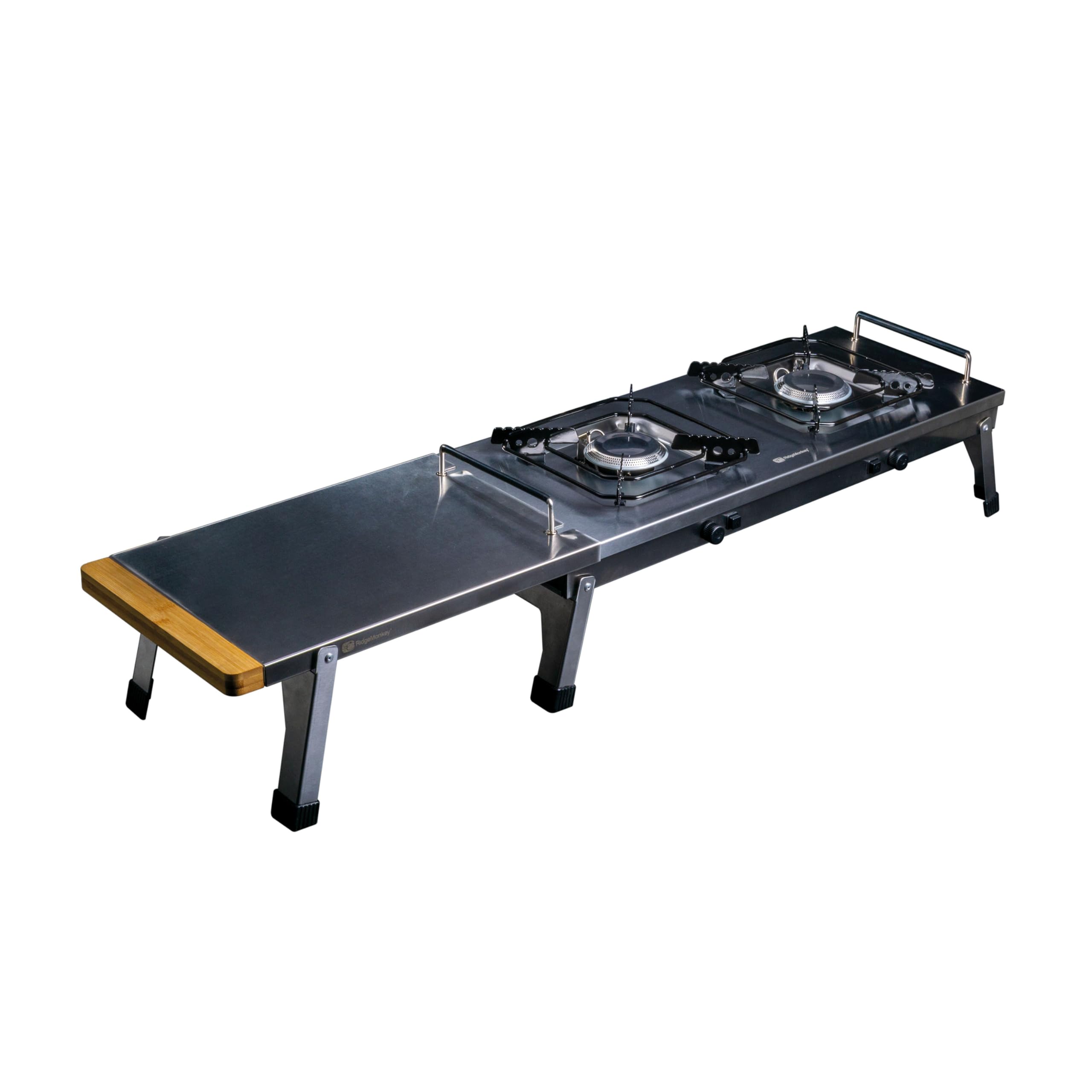 RIDGE MONKEY HOB & TABLE 2 BURNER CAMPING STOVE GRILLA COOKSTATION FOLDS W/ CASE