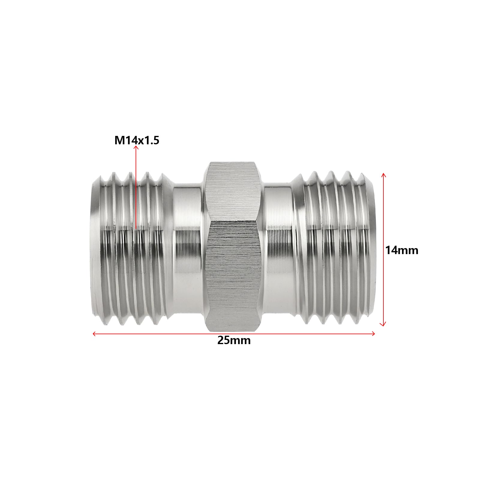 2 adaptadores hidráulicos M14 x 1.5 para manguera de tubo, conector de rosca adecuado para varios sistemas hidráulicos y excavadoras pequeñas, color plateado