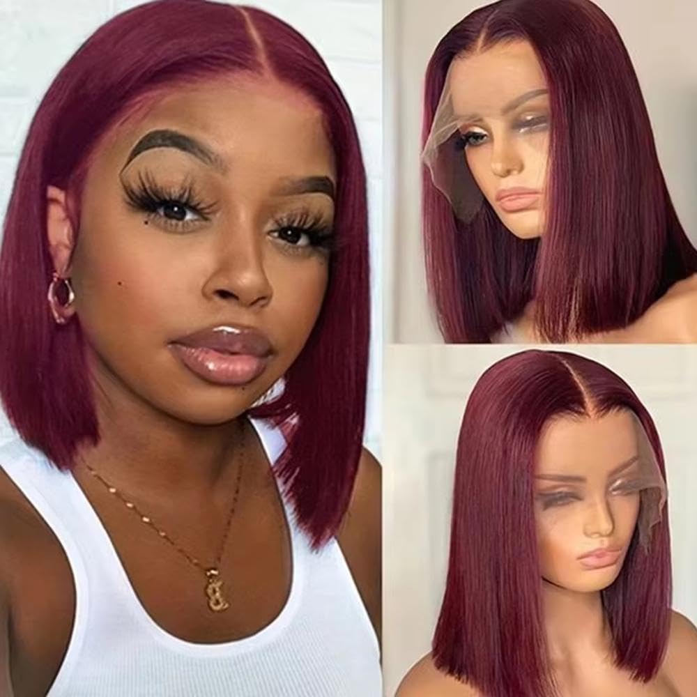 Haarpflege Kurze Bob Perücke In Burgunderrot Gerader Stumpfer Schnitt 13 X 4 Spitzenfrontperücke Für Frauen Vorgezupft Mit Babyhaar