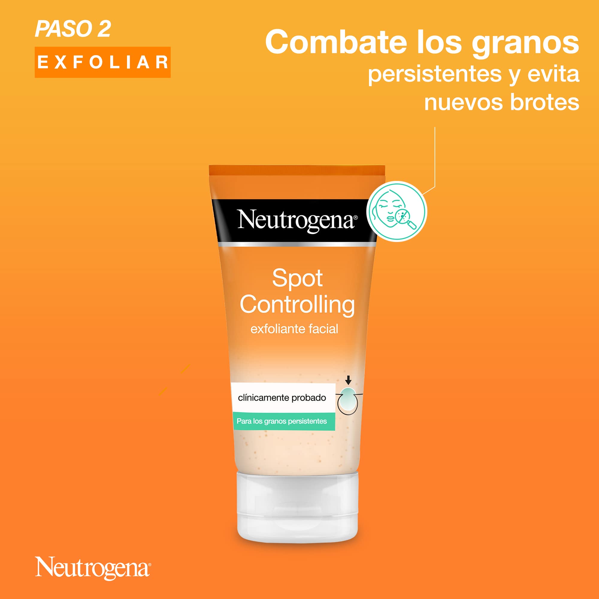 Neutrogena Visibly Clear Spot Controlling, rutina con ácido salicílico, contiene un gel limpiador facial (1x200 ml), un exfoliante facial (1x150 ml) y un hidratante facial (1x50 ml)