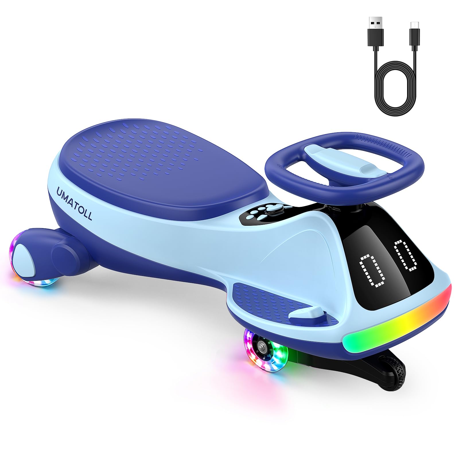 Umatoll 12V Electric Ride On Car for Kids, 2 in 1 Electric & Foot-Powered Modes, RGB Light, LED Expression Display, Anti-Tip Design, Bluetooth, 2 Speeds, USB-C Charging, Birthday Gifts for 3+
