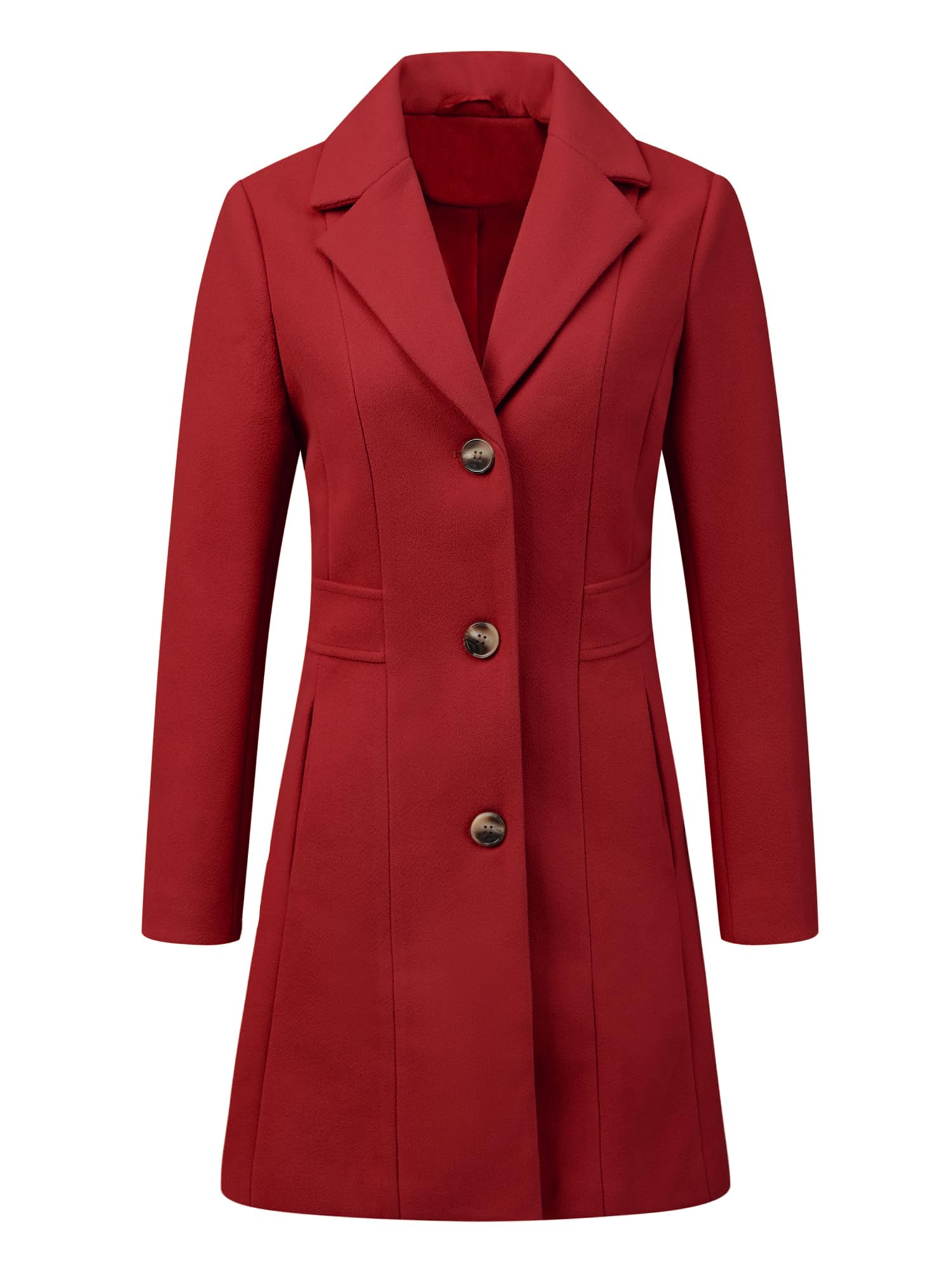 Allegra K Women's Winter Pea Coat 2025 Fall Single Breasted Long Outerwear Trench Coats, Burgundy, L