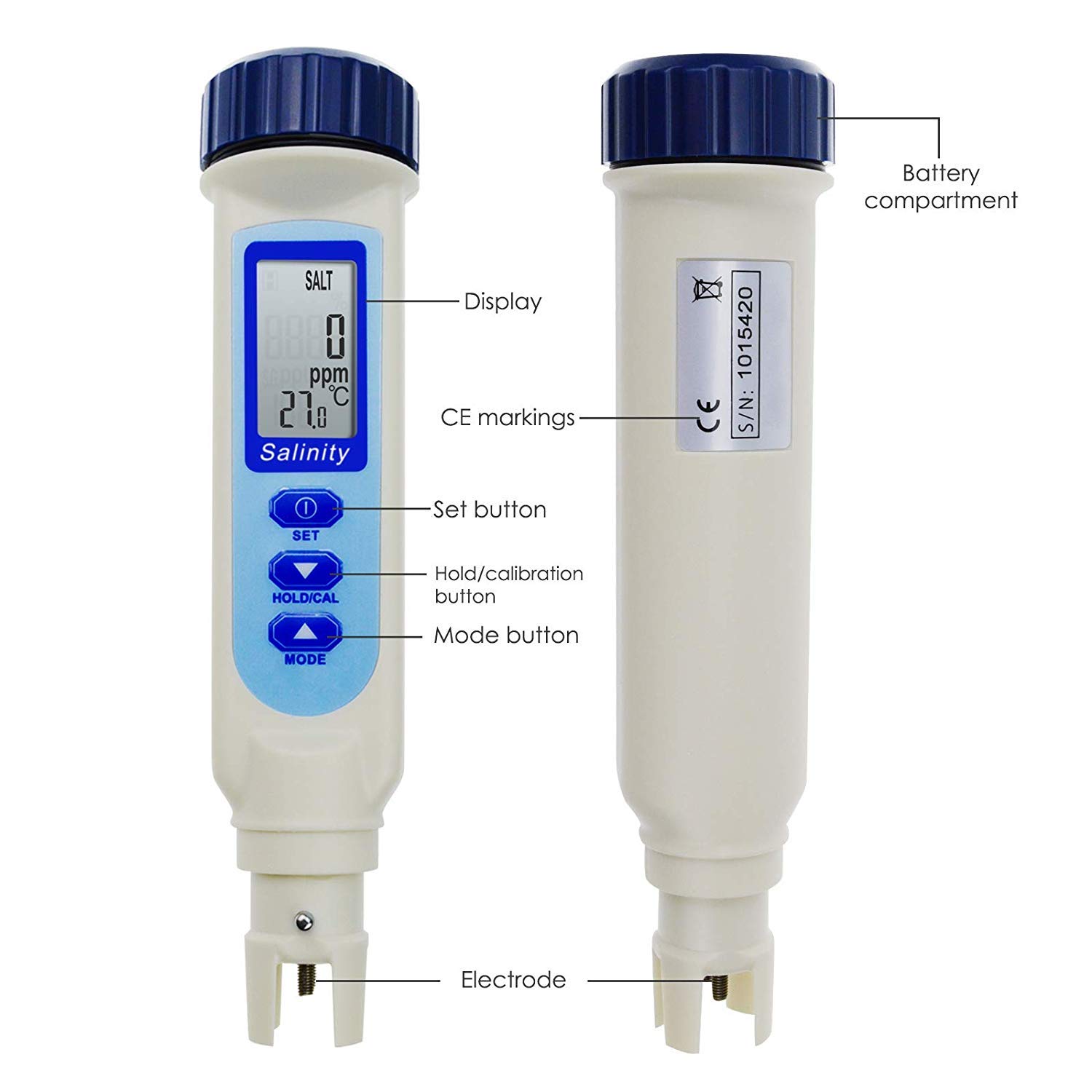 Stifttyp Salzgehalt- und Temperaturmessgerät ATC NaCl Salzwasser-Qualitätsprüfgerät für Salzwasser-Aquarium-Hydroponik-Lebensmittel (Salzgehalt-Messgerät (100.0ppt))