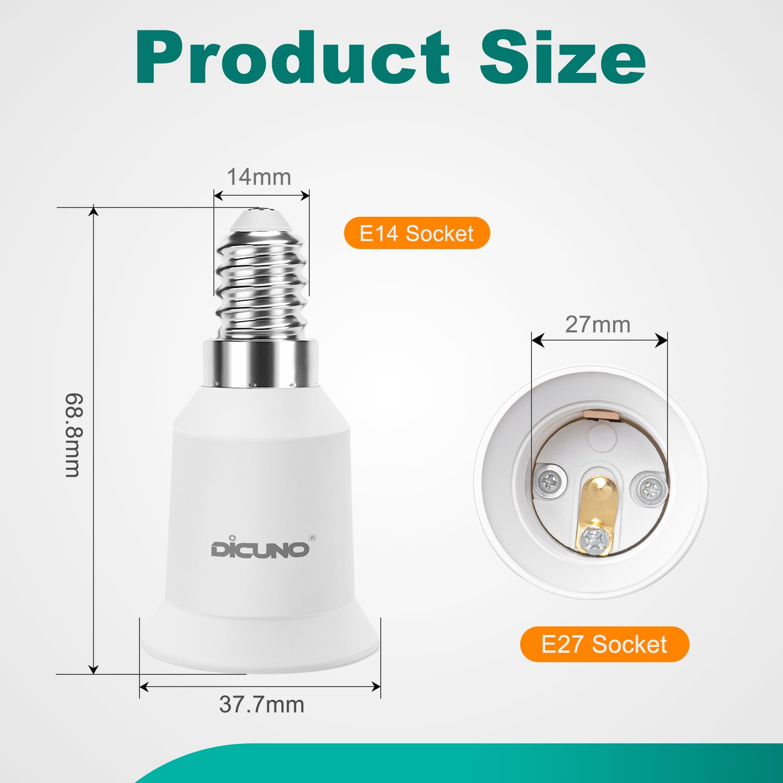 DiCUNO E14 a E27 Socket Adapter Socket Convertidor Adaptador de base para bombillas LED y bombillas incandescentes y halógenas y lámparas CFL, Casquillos de lámpara 2 Piezas