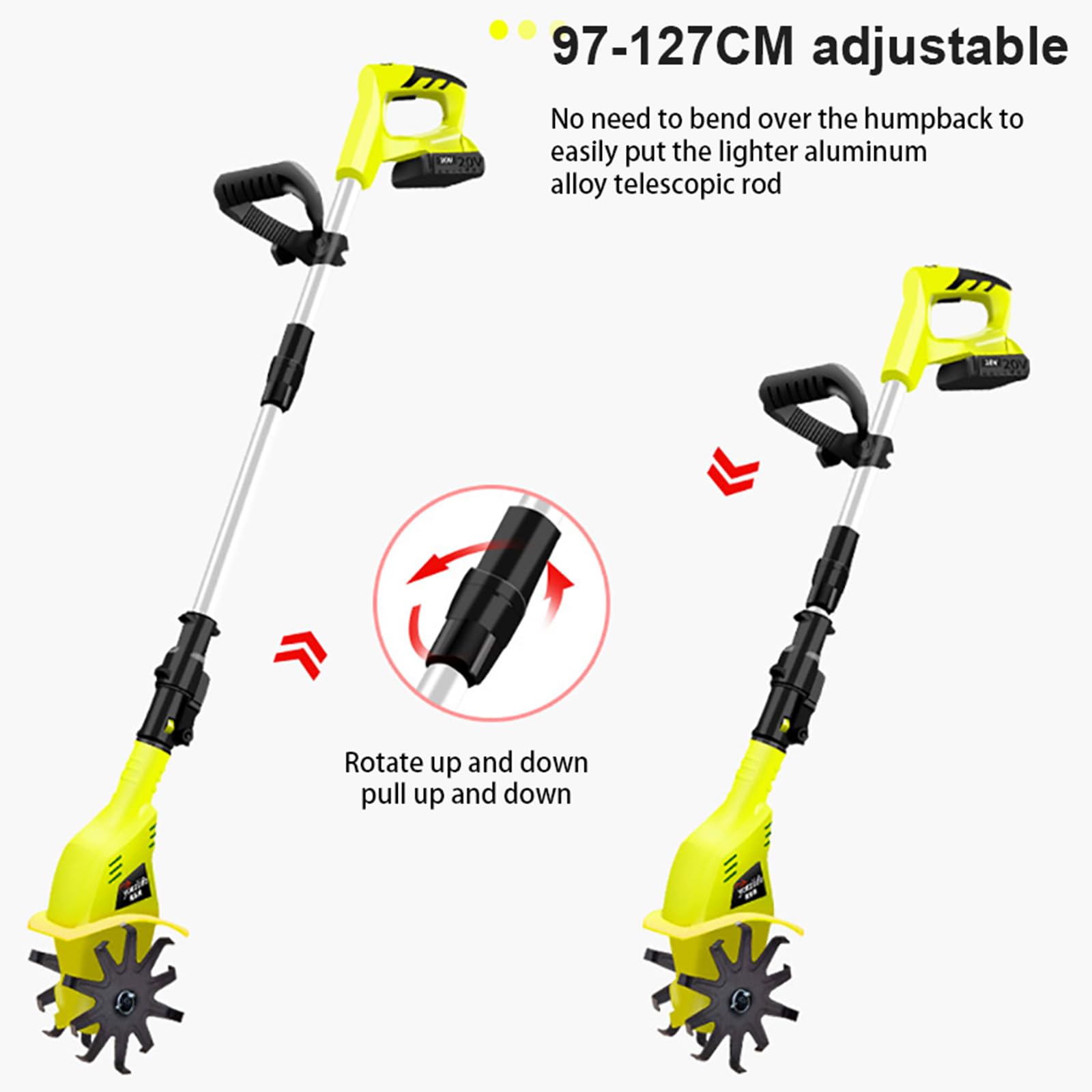 Motoazada Eléctrica Inalámbrica 20V, Cultivador de Jardín con 2 Baterías de 4,0Ah, Ancho de Trabajo 10,5 cm y Profundidad 20 cm, 250 RPM para Huertos y Jardines Pequeños
