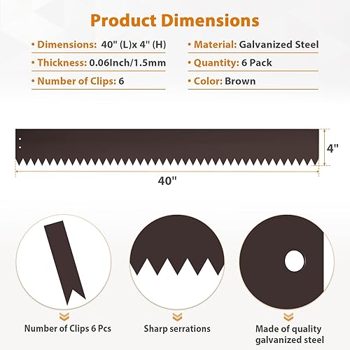 Miniatura 2 de Meyoppm Tiras de acero para bordes de paisaje de 40 pulgadas, borde de acero de 4 pulgadas de profundidad, paquete de 6 martillos en bordes de