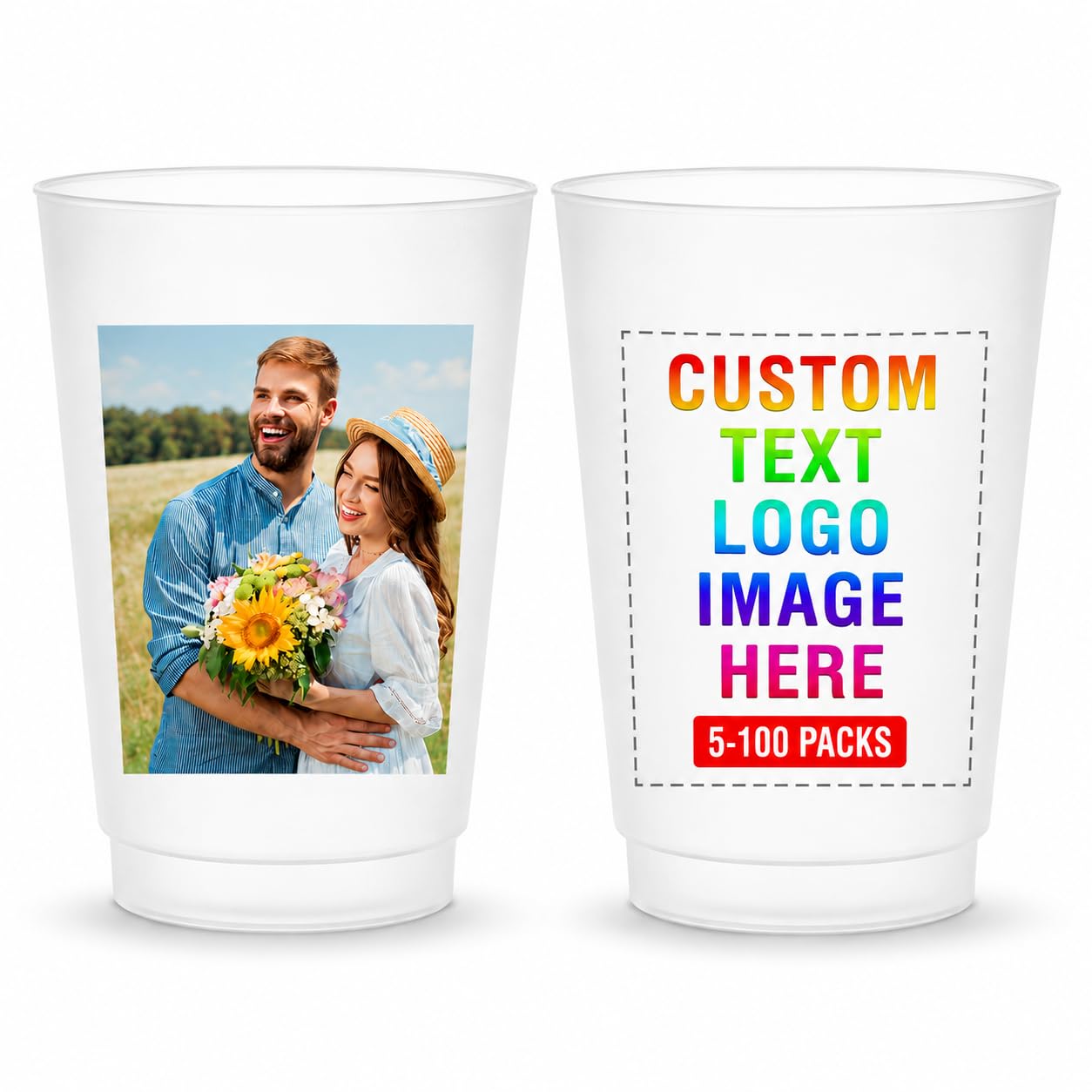 Custom Frosted Cups Plastic Cups 12/16 oz with Art Logo Photo Text