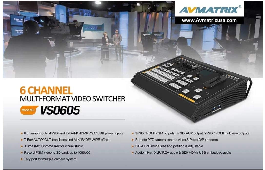 AVMATRIX VS0605 6CH SDI/HDMI Multi-format Video Switcher Multiformat input:SD, HD,FHD