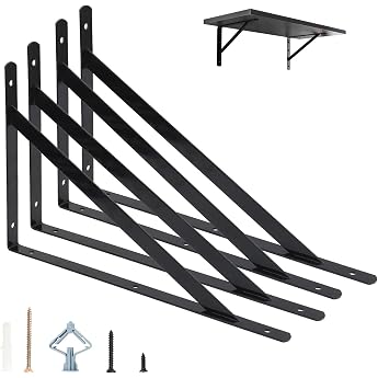 Shelf Bracket 400 x 250 mm Pack of 4 Shelf Brackets Black Metal 16 Inch 90 Degree Shelf Brackets Shelf Brackets for Wall Mounting and Plasterboard Load Capacity 120 kg
