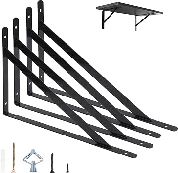 Heavy Duty Shelf Brackets 400x250mm, 4 Pack 16 Inch Wall L Brackets with 90 Degree Triangle, Mounting Screws Included, Suitable for Concrete Wall, Gypsum Board etc16 Inch