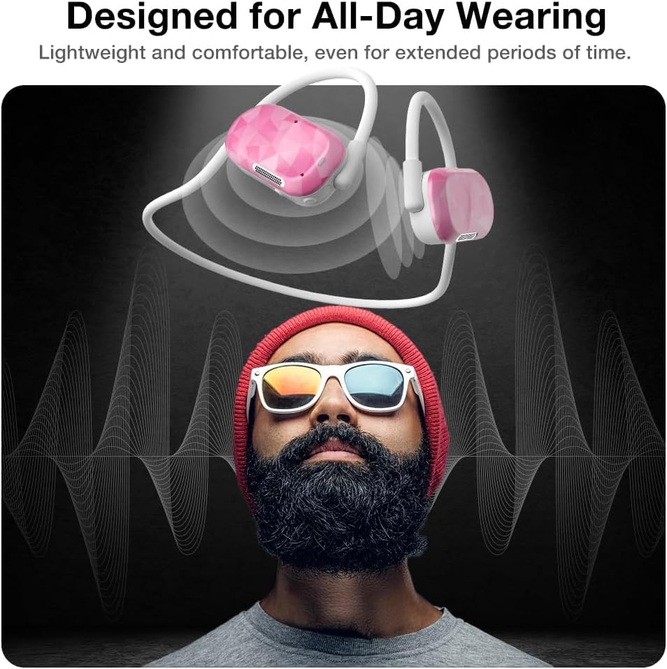 Image of Purity Air Open Ear Headphones - True Air Conduction Wireless Bluetooth Open Ear Earbuds with Dual Mic for iPhone /Android - Secured Long Wearing Comfort, Sports Sweat Resistant (Pink Diamond)