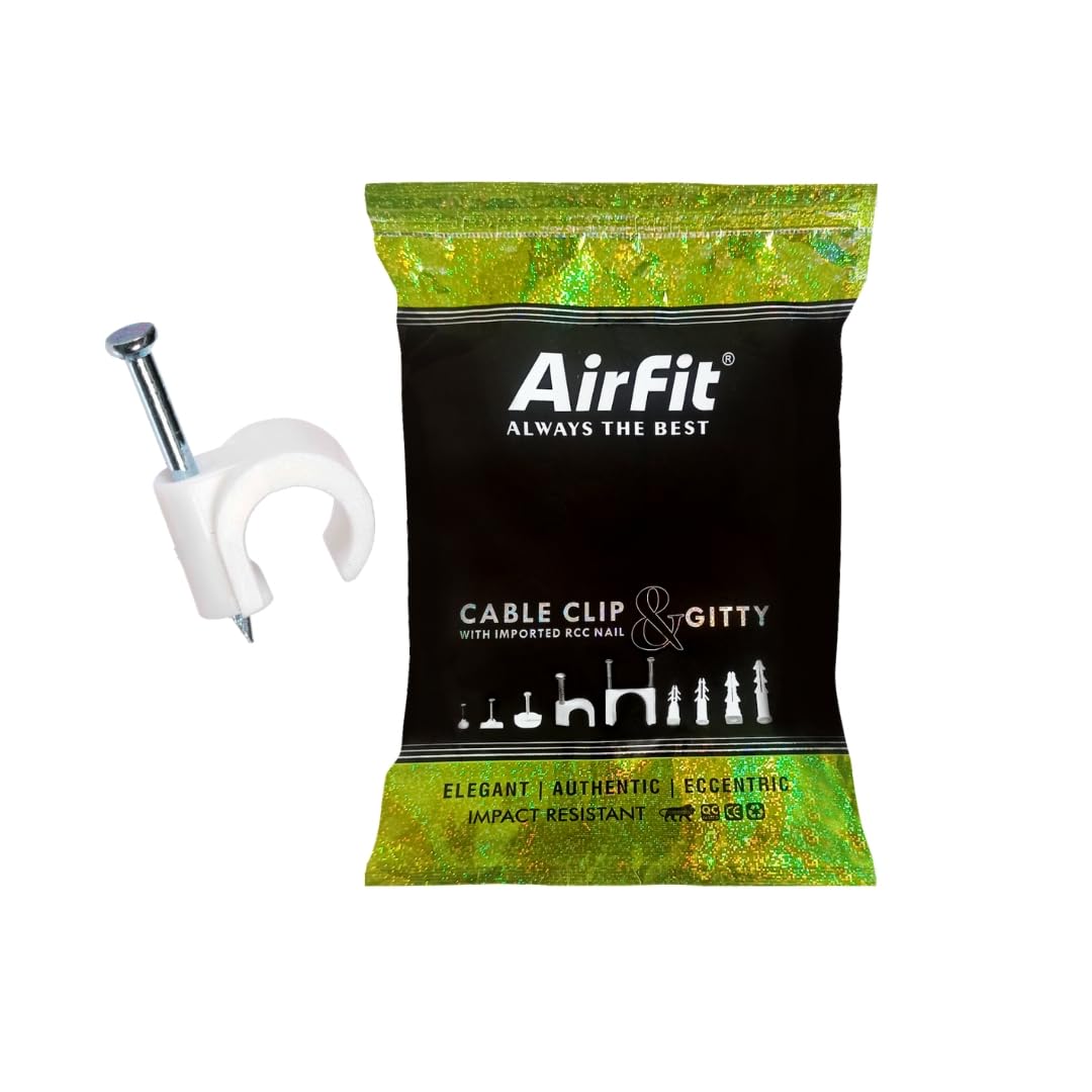 AIRFIT Cable Clips – Pack of 100 | Round Wire Clamps with Metal Nails for Wall-Mounted Cable Management and PVC PIPE FITTINGS (12MM)-image-42