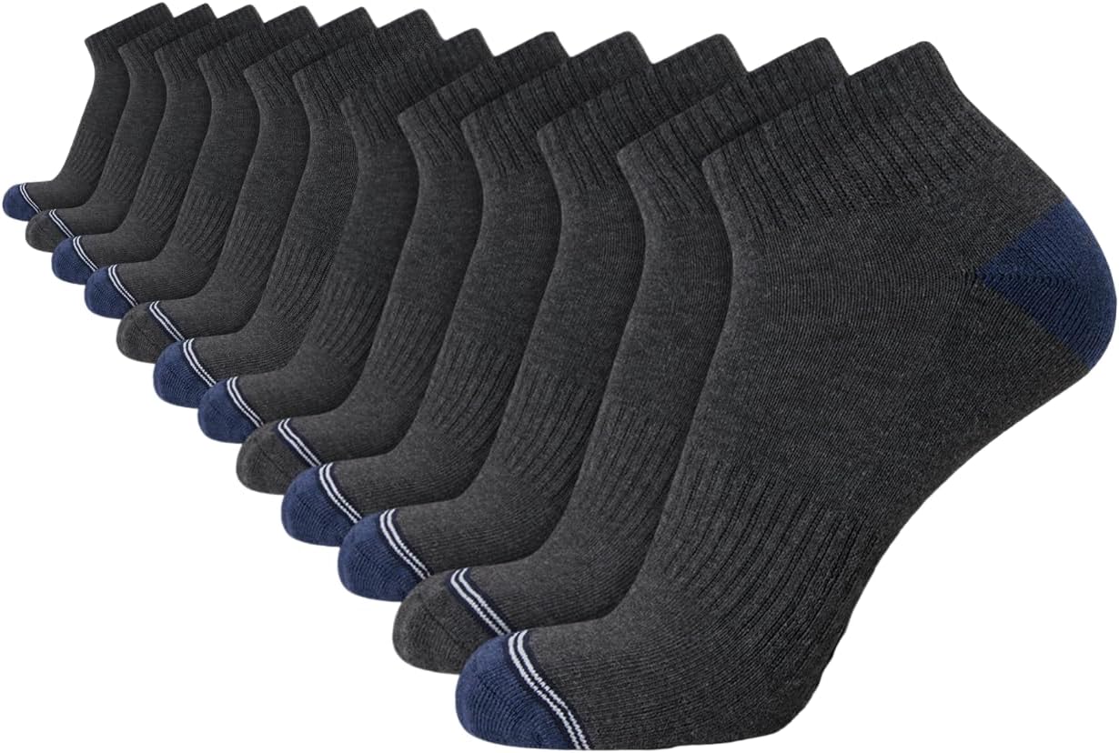 Nautica Mens Quarter Socks - 12 Pack Comfort Stretch Cushioned Moisture-Wicking Athletic Ankle Socks for Men (Sizes: 6-12.5)
