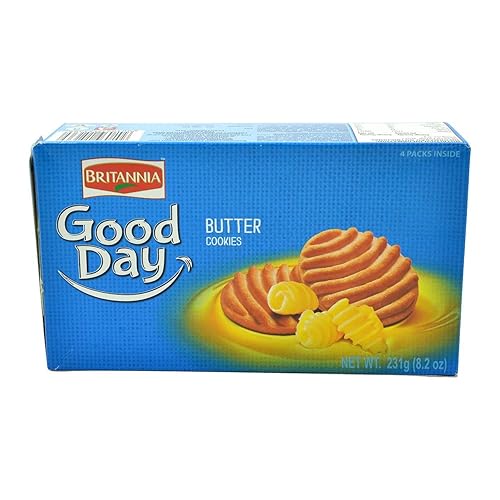 BRITANNIA Good Day Butter Cookies - Paquete familiar de 8.15 onzas (8.15 oz), aperitivos para el desayuno y el té, deliciosas galletas de