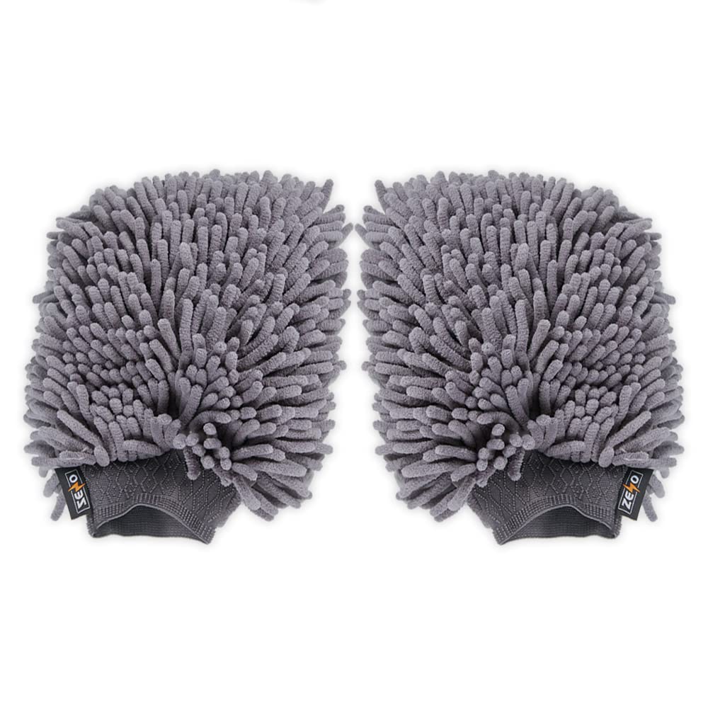 Zeno Grey Pack Of 2 Wash Mitts, Premium Microfibre Noodle Washing Mitt, 2 Large Noodle Gloves, Anti-Streak & Anti-Scratch Car Cleaning Mitt, Lint Free Wash Mitt For Car Washing