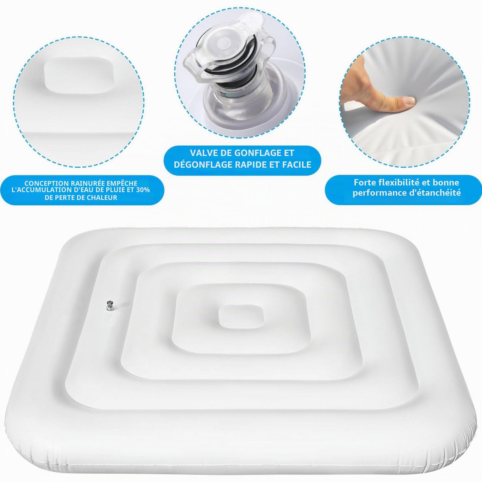 Couverture de Spa Gonflable, Couvercle de Spa à économie D'énergie isolé Anti-poussière et Anti-Pluie pour de Spa carré 4,2 Pieds