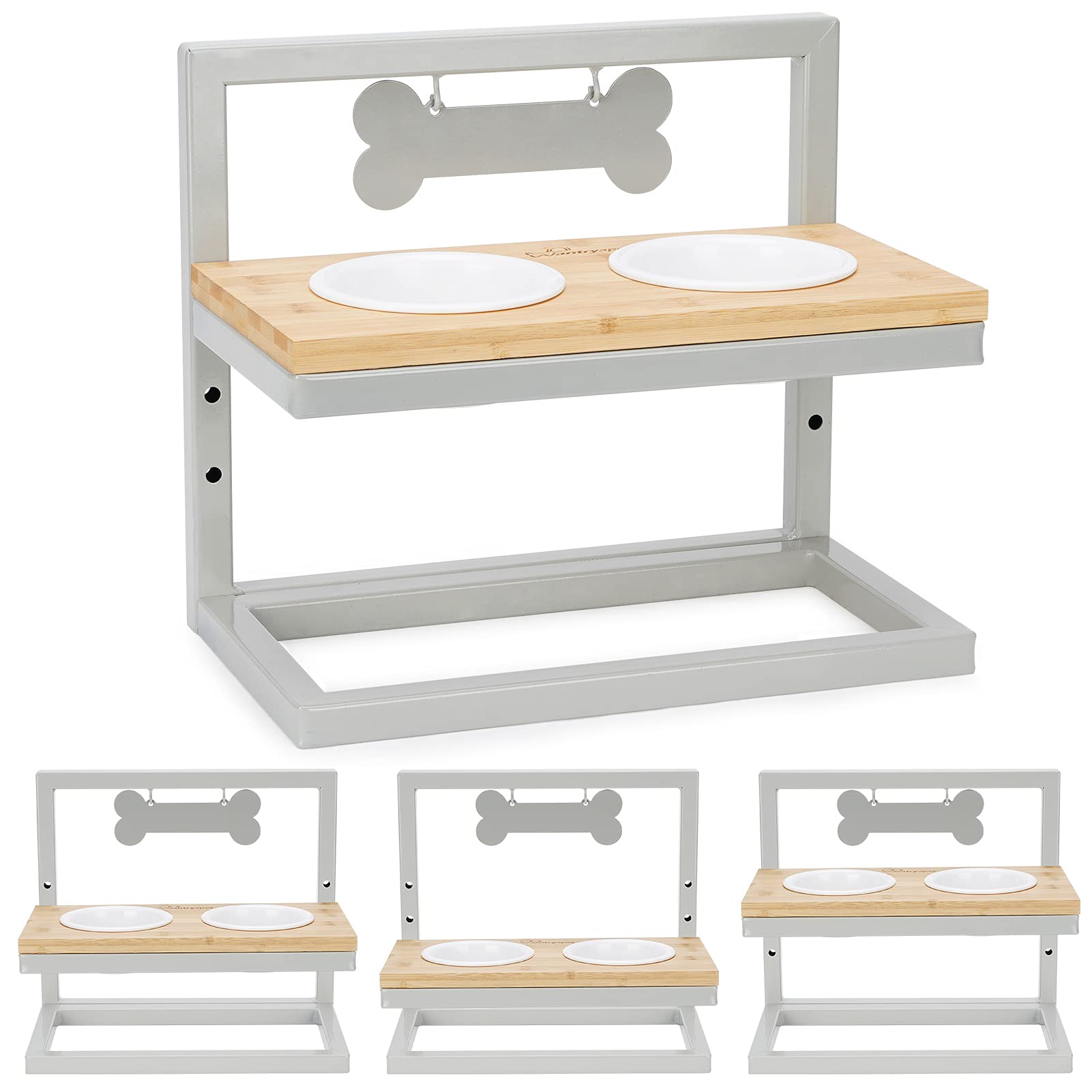 Elevated Dog Feeder, 3 Adjustable Heights, Break-Resistant Melamine Bowls, Suitable for Cats and Small Dogs, 4"H, BPA Free