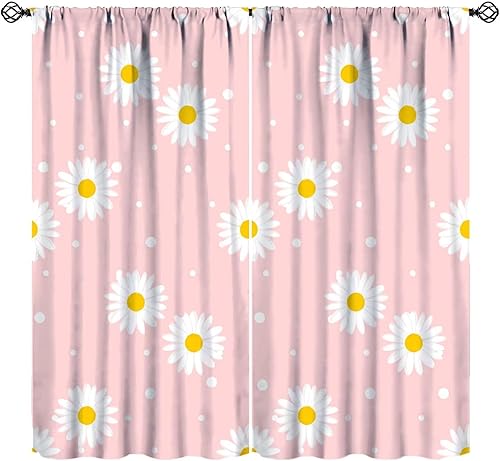 Miniatura 16 de Cortinas de flores rosas de los años 70, retro abstracto, bohemio, rosa, naranja, espiral, ondas, margaritas, estampado floral, cortinas opacas para