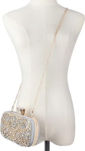 Miniatura 3 de Van Caro Bolso de noche geométrico de metal para mujer, bolso de noche con cadena de diamantes