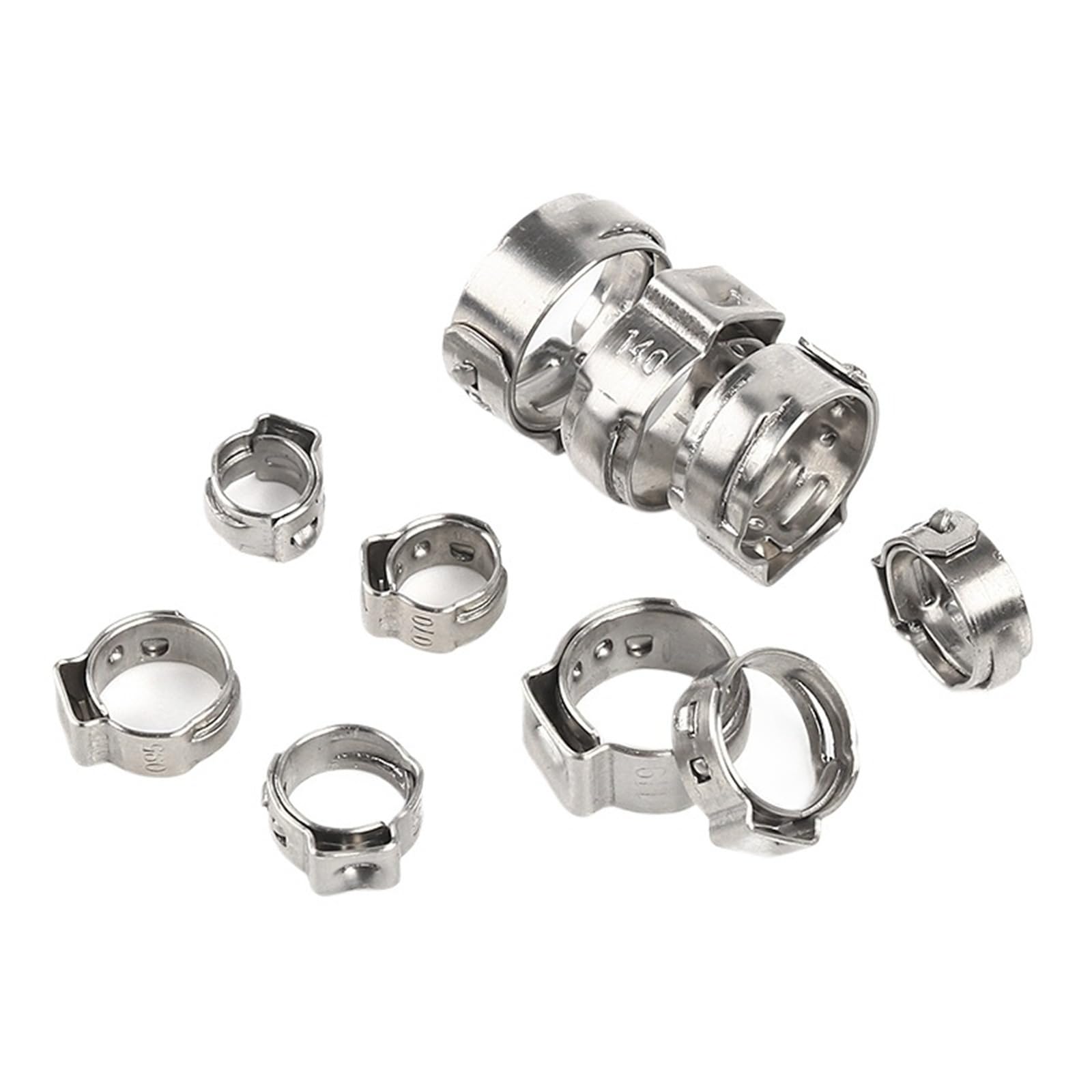 Hose Clamps Stainless Steel 50pcs Hose Clamps Single Ear Stepless 4.7-23.5mm 304 Stainless Steel Cinch Clamp Rings(8.8-10.5mm)