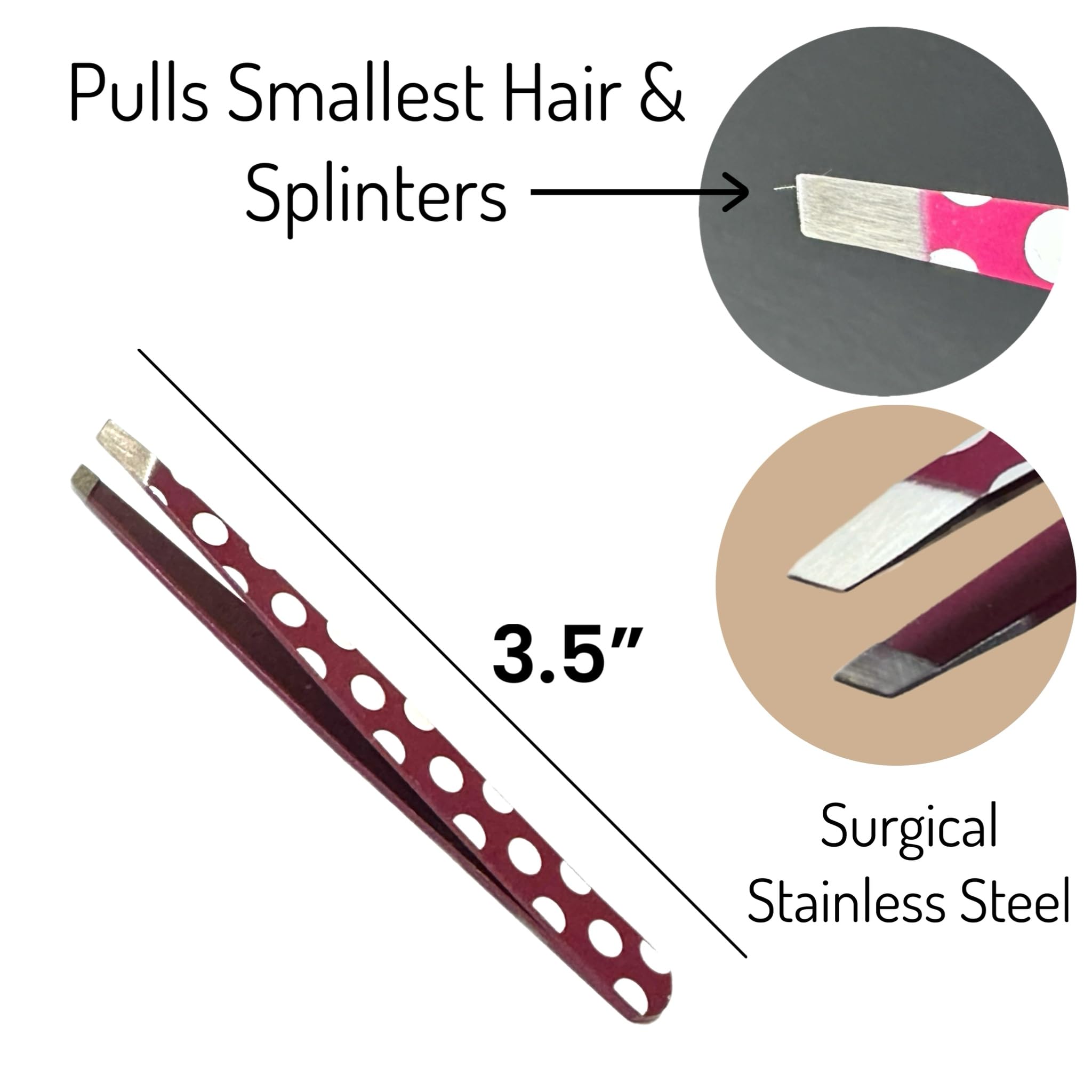 Gepunktete Pinzette, chirurgischer Edelstahl, schräge Spitze, professionelle Augenbrauenformung, Splitter, eingewachsene Gesichtshaarentfernung, Schutzhülle mit Spiegel, ideale Pinzette für Männer und