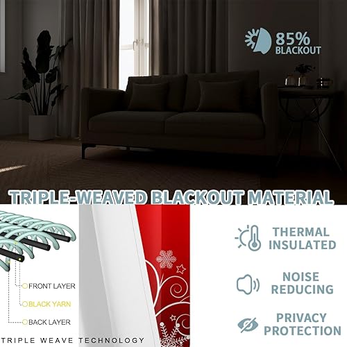 Miniatura 31 de Cortinas opacas de Navidad para niñas y niños, decoración del hogar, decoración navideña, árbol de acebo, estrella, Navidad, ojales, cortinas con