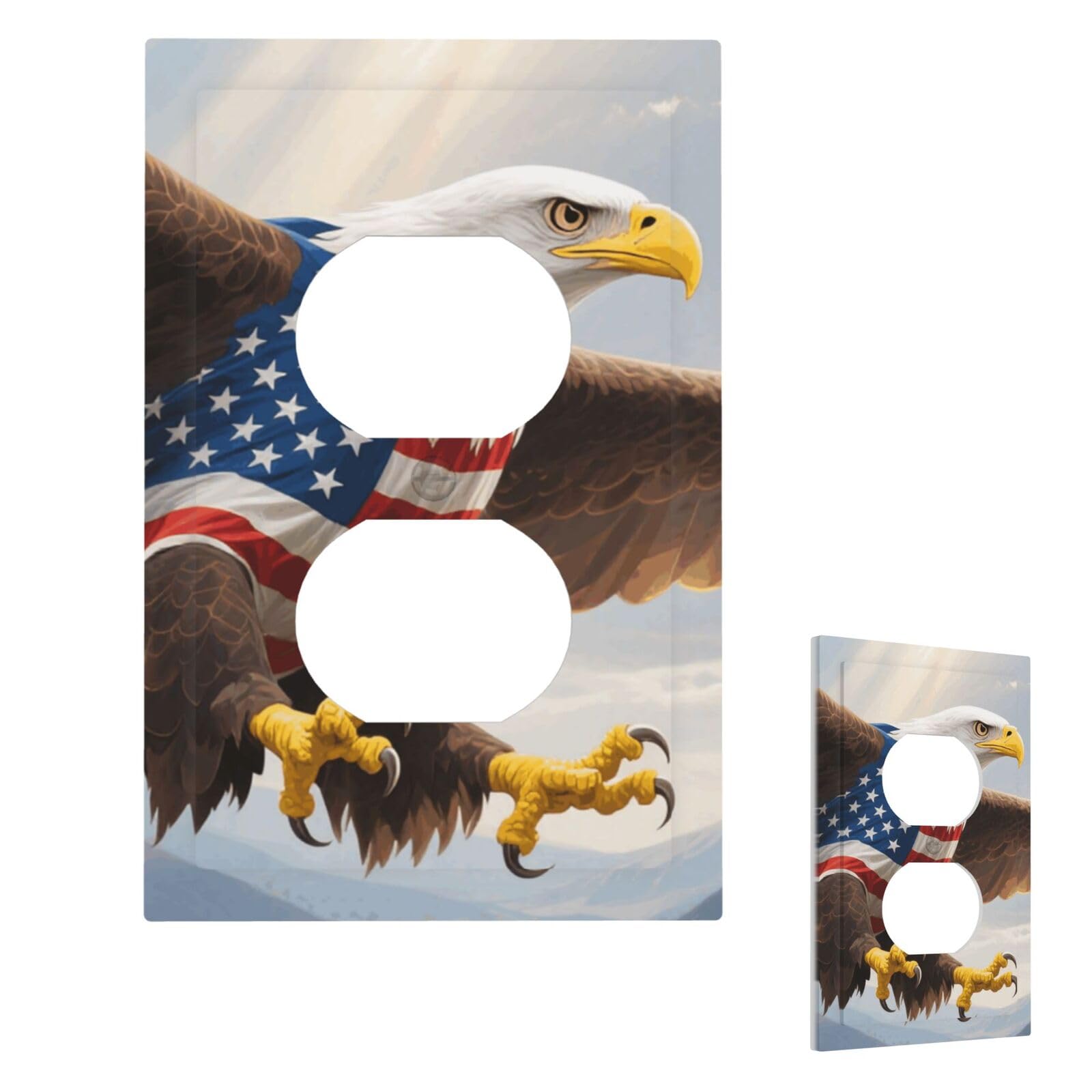 Fekiloot Duplex American Eagle Flag Wall Plate Cover Modern Decorative 1 Gang Light Switch Cover Unbreakable Receptacle Outlet Covers For Living Room Bedroom Home Decor