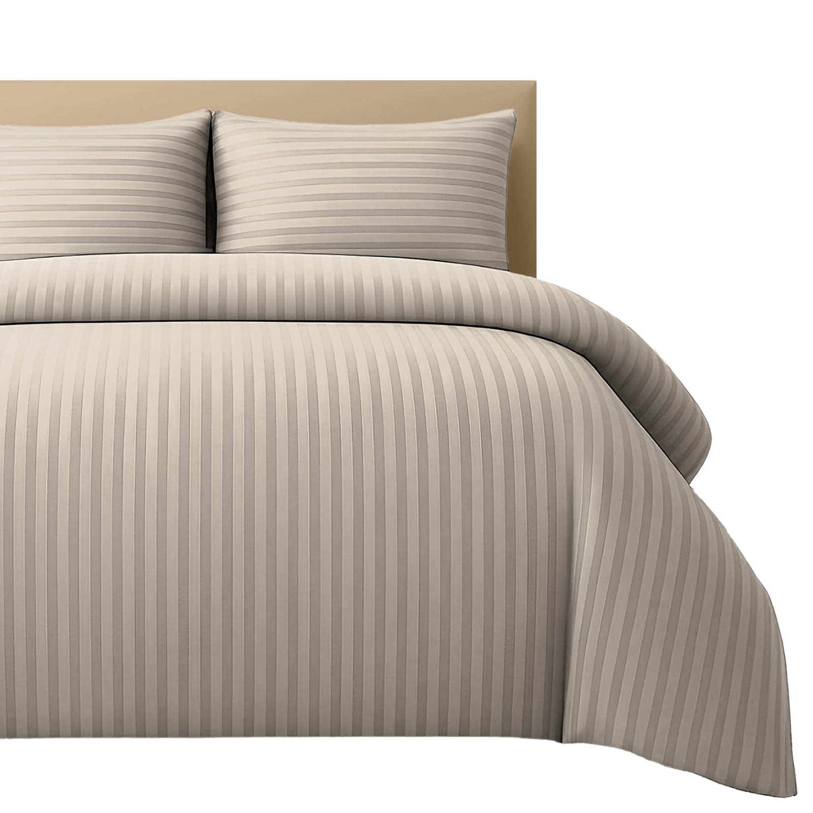 Pamposh Set copripiumino king size a righe satinate, qualità alberghiera, biancheria da letto ipoallergenica ultra morbida in microfibra