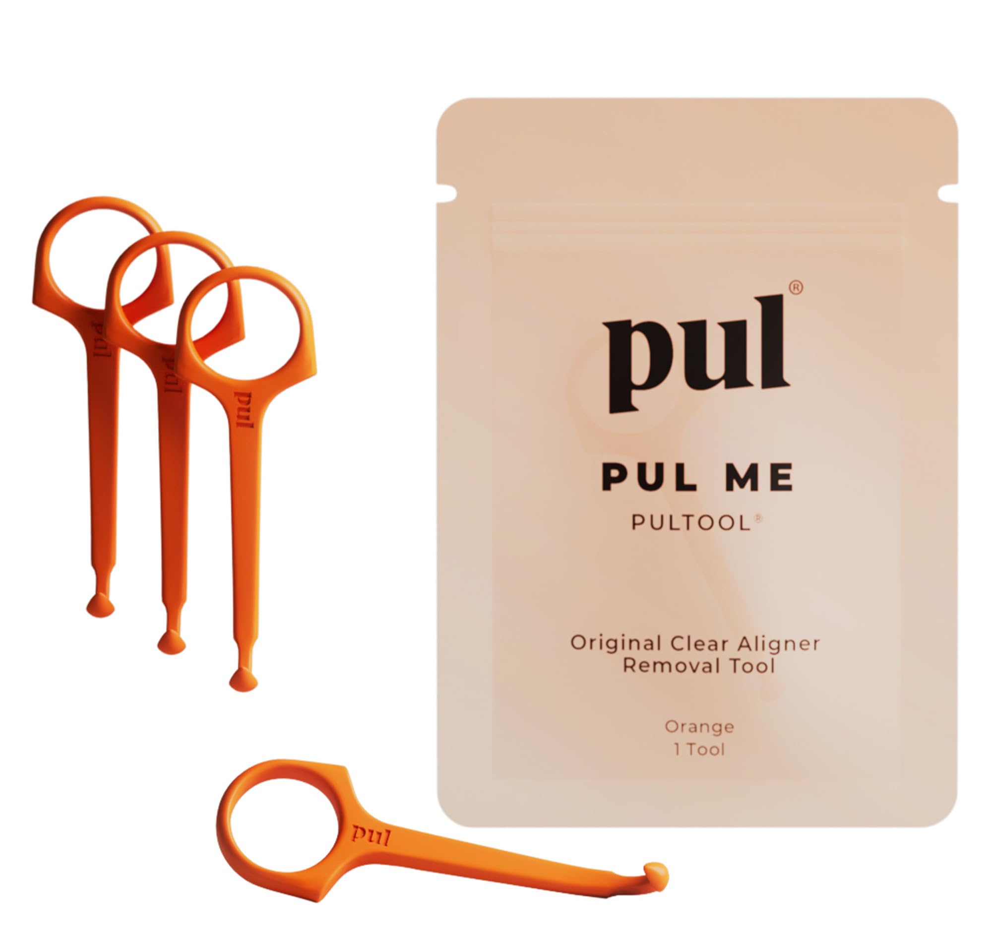 Pultool Removable Brace & Tray Clear Aligner Removal PUL Tool | Compatible with Removable Braces, Aligners, Retainers, and Dentures | Hygienic, Durable, Compact (4 Pack, Orange)