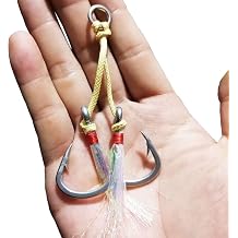 4 Pairs Fishing Double Barbed Jig Hook Kevlar Line 6X Extra Strong Strength Slow Fast Jigging Assist Saltwater Hooks Jigs Lure Circle Hook