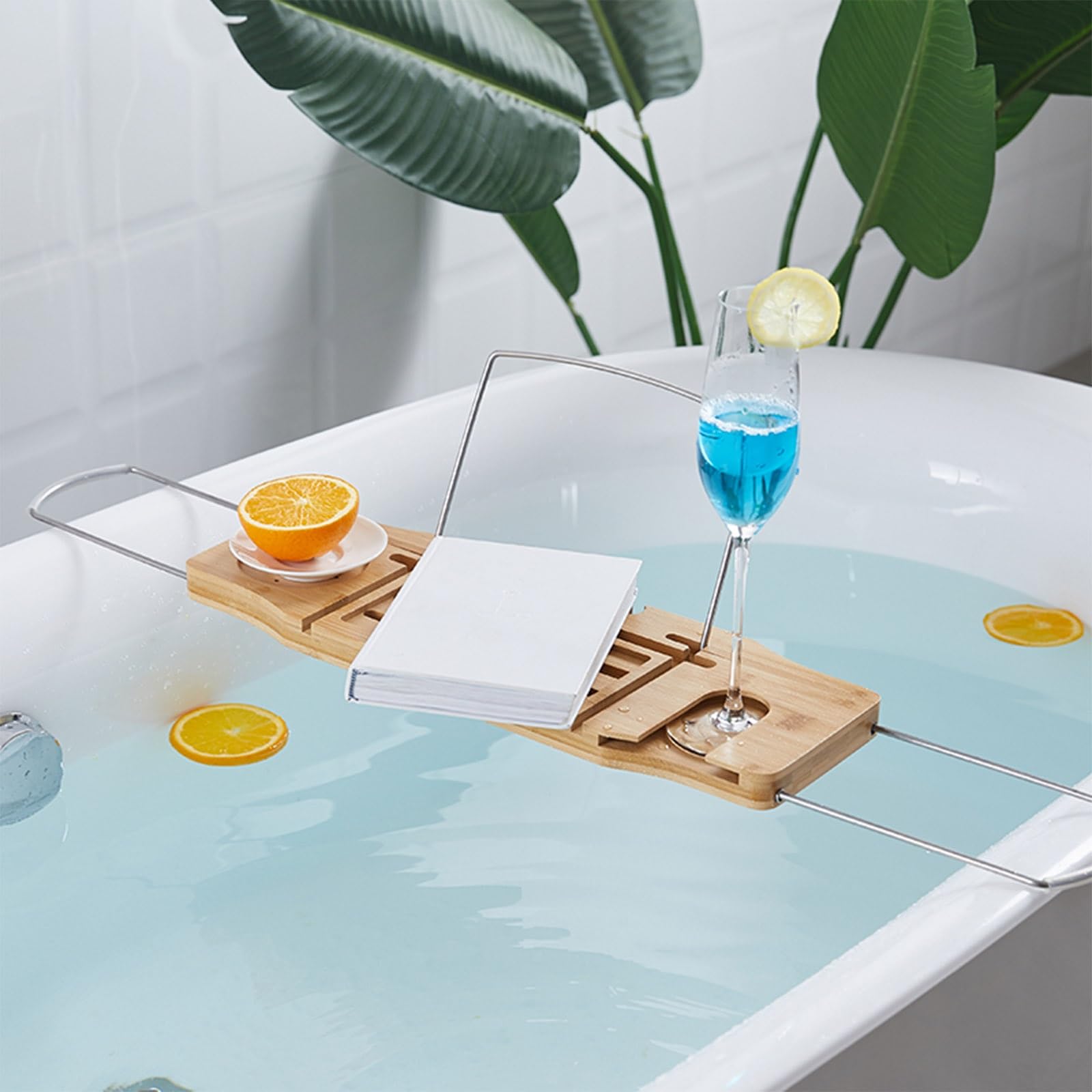 MYUYEE Bamboo Bathtub Caddy Tray With Tablet And Wine Glass Holder Luxury Bath Accessories For Ultimate Relaxation